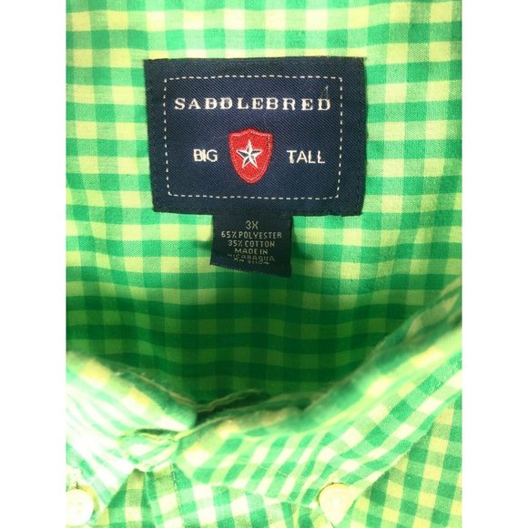 Saddlebred Men's 3X Big Tall Green Yellow Button Up Short Sleeve Poly Blend A12 - Picture 2 of 4